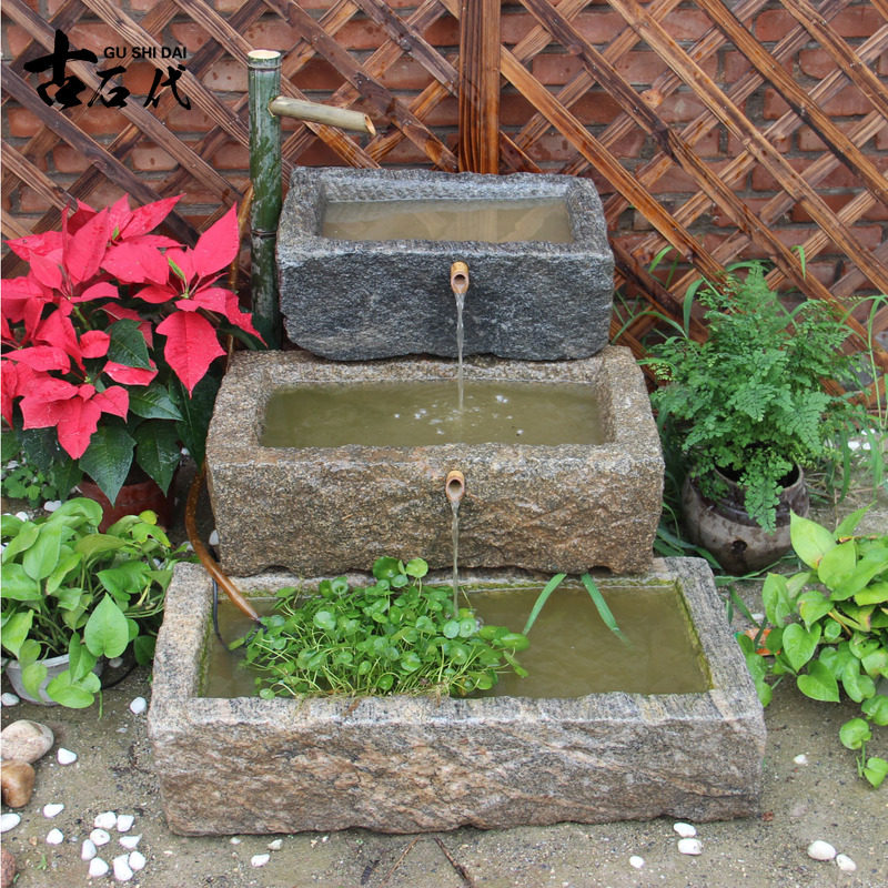 老石槽鱼缸室内流水循环花盆石头水槽庭院旧石盆养鱼流水装饰摆件