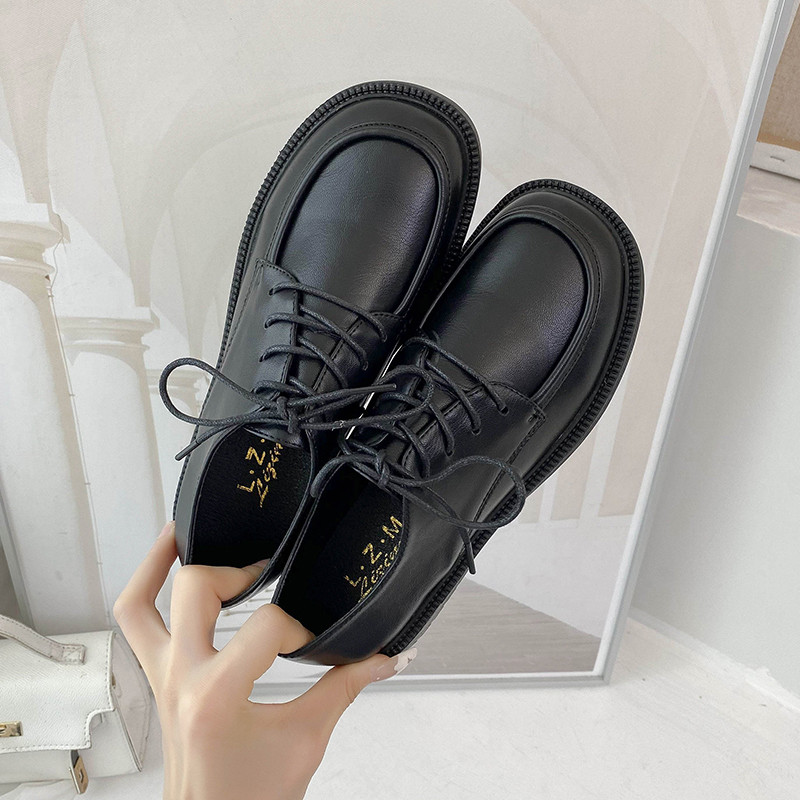 小皮鞋女2022新款英伦风森女圆头百搭单鞋平底系带软底jk上班女鞋,淘宝优惠券,粉丝福利购,淘宝优惠卷