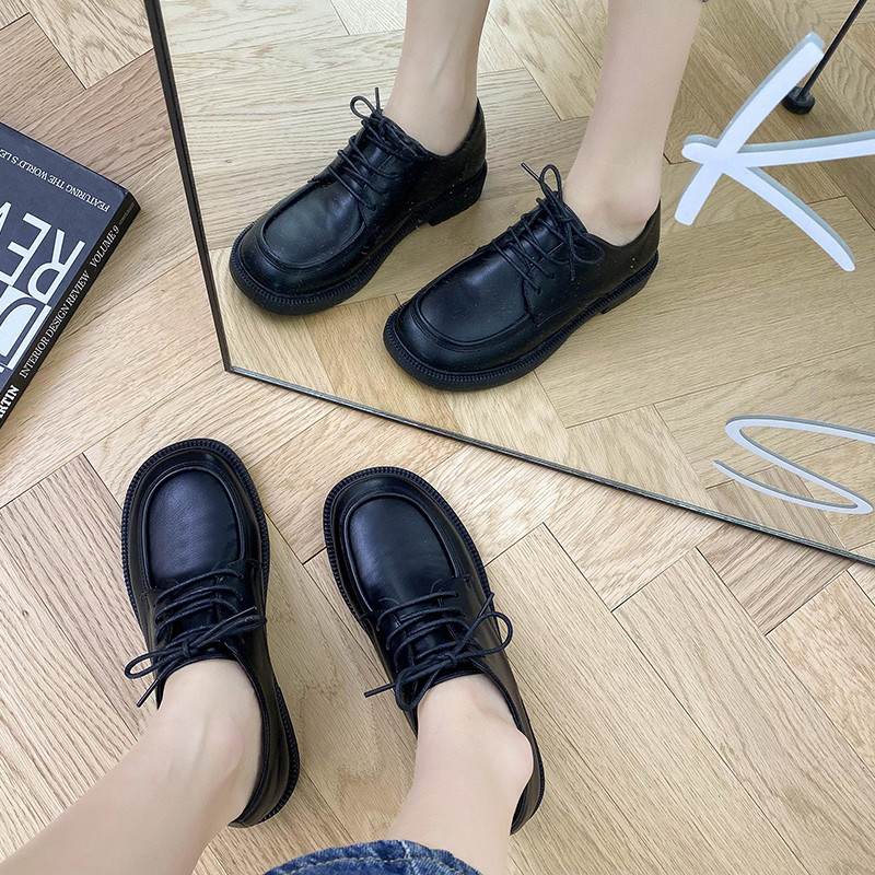 小皮鞋女2022新款英伦风森女圆头百搭单鞋平底系带软底jk上班女鞋,淘宝优惠券,粉丝福利购,淘宝优惠卷