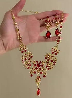 爆闪紫色花朵水滴吊坠项链韩系复古小众轻奢高级感晚宴配饰锁骨链