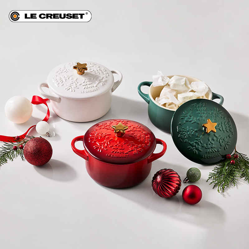 酷彩LE CREUSET法国炻瓷系列14cm圆形锅炻瓷烤罐圣诞系列 - 图0