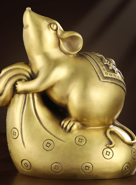 铜鼠老鼠摆件吉祥物招财黄铜生肖客厅家居办公室装饰袋鼠工艺品