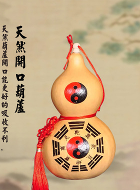 天然大葫芦摆件五福带龙头入户门进门玄关客厅五帝钱真葫芦挂件