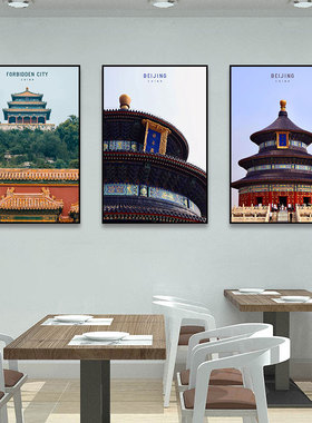 故宫天坛天安门装饰画万里长城颐和园城市风景壁画老北京饭店挂画