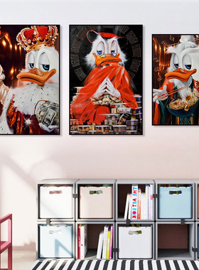 美金唐老鸭挂画发财鸭暴富潮流迪仕尼卡通周边壁画美式金币装饰画