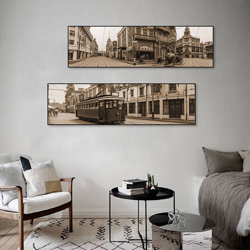 老上海装饰画民国风黑白照片怀旧复古建筑风景画饭店挂画外滩壁画