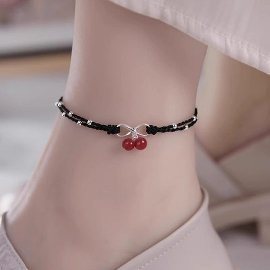 朱砂脚链女孩红绳手工编织本命年好运平安脚绳本命年韩版简约个性