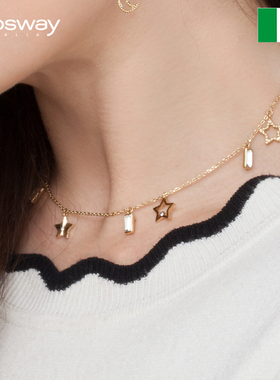 brosway欧美时尚爱情魔咒女士金色钛钢项链个性潮流锁骨链女
