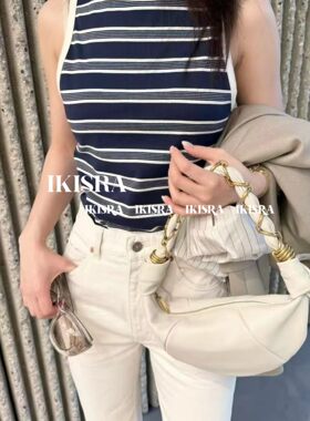 杨树林无袖条纹背心修身T恤女