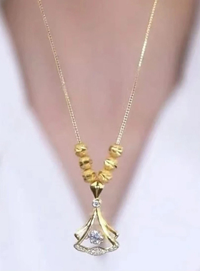 灵动六福珠银杏叶钛钢项链女