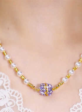 有球必应紫色锆石钻球磁吸项链女