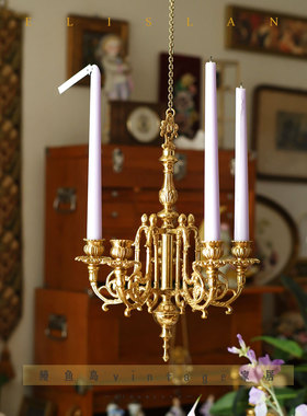 原创复古纯铜雕花多头烛台法式蜡烛家居挂件装饰餐桌欧式拍摄道具