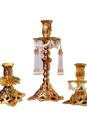 鳗鱼岛复古法式黄铜烛台摆件