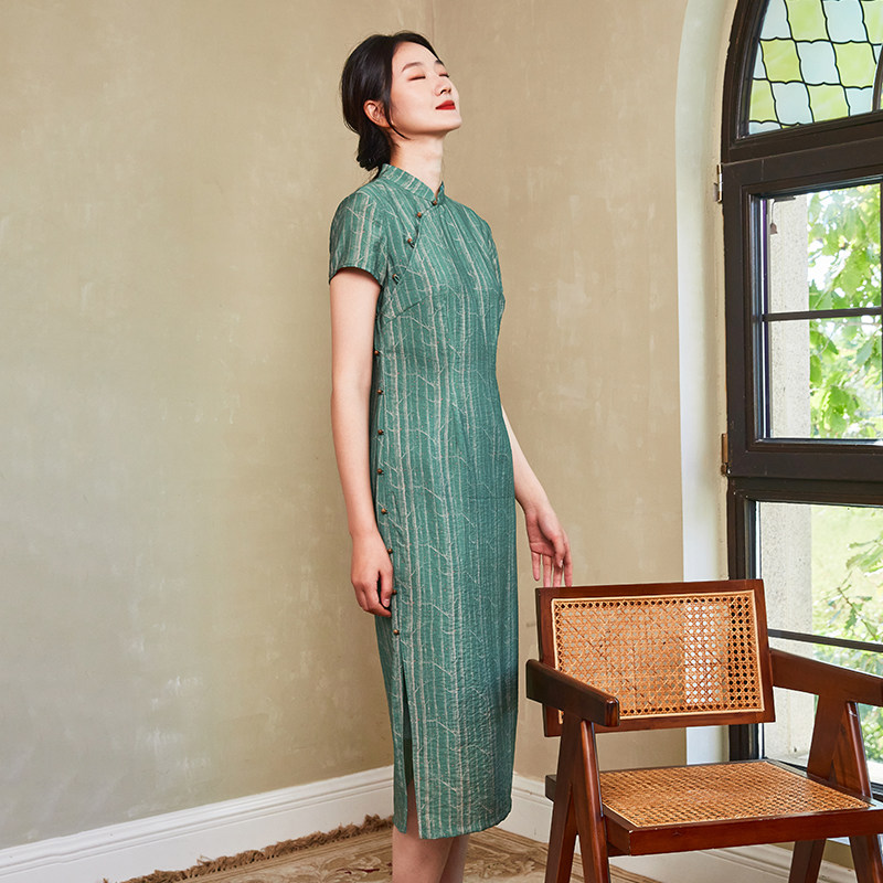 布符2023年夏季新款木扣传统旗袍 布符旗袍