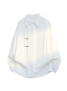 新中式红色金属扣长袖衬衫男