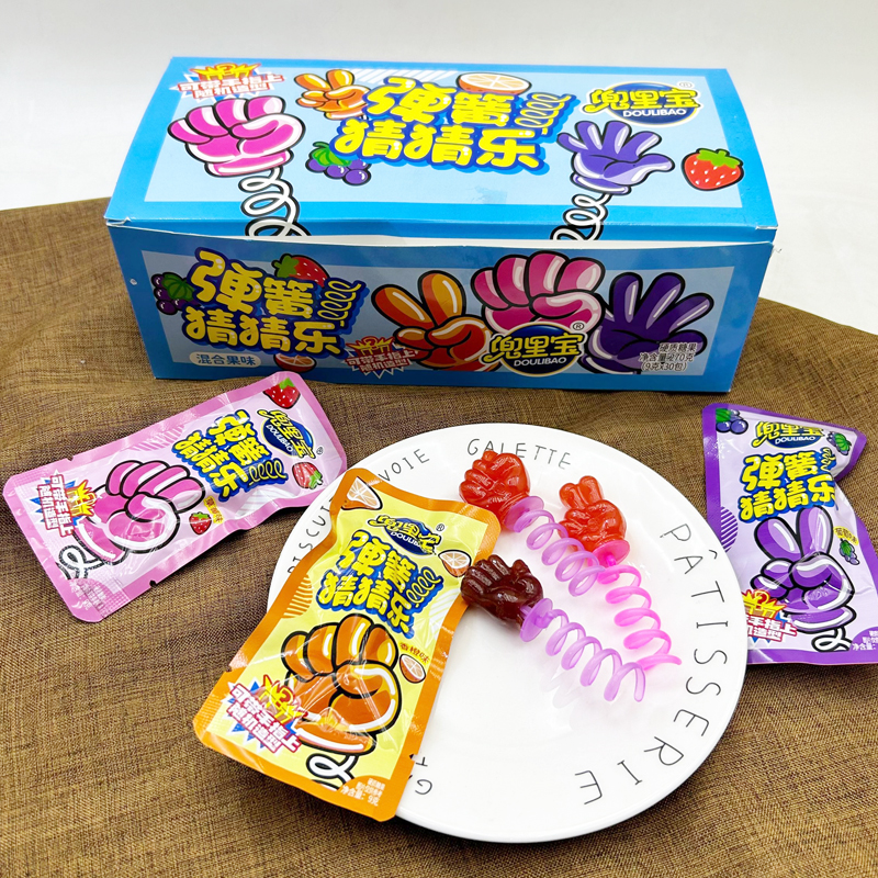 儿童创意猜拳石头剪刀布糖果可以戴在手指上的弹簧棒棒糖趣味零食 - 图0