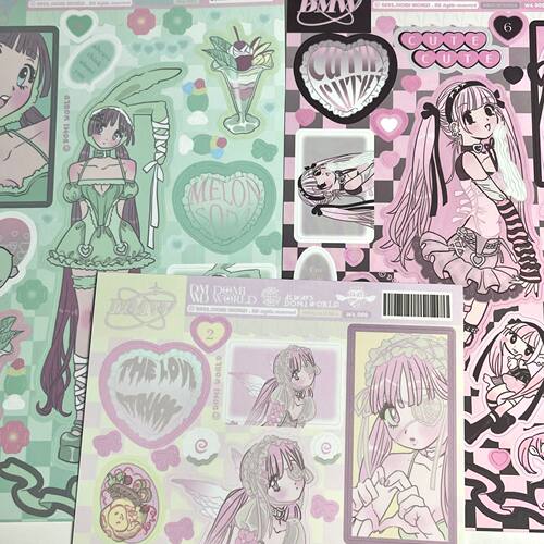 Peach韩国domi同款平替甜亚风动漫人物贴纸少女心咕卡手账装饰贴 - 图2