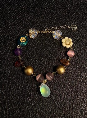 中古vintage雪花水滴吊坠手链小众设计百搭串珠手环高级感手饰女