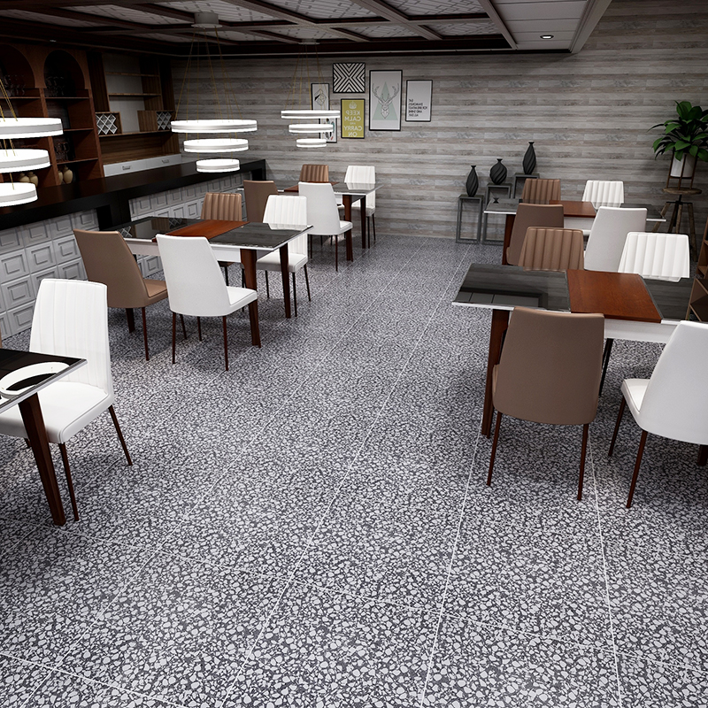 工业风灰色通体砖水磨石瓷砖地板砖600x600客厅仿古砖餐厅颗粒砖-图1