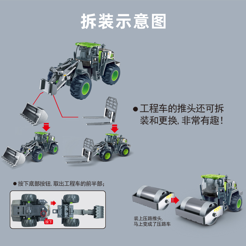 惯性合金车工程车男孩挖掘机推土机压路机叉车儿童玩具小汽车模型 - 图1