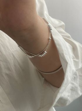 S925纯银小众设计双层飞盘珠手链