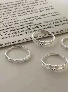 通体S999足银蝴蝶结爱心戒指女甜美ins风小众精致高级感设计轻奢