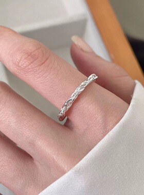 通体999足银编织麻绳戒指女ins简约时尚百搭小众设计高级感轻奢潮