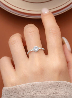 S999足银梦幻蓝锆花朵戒指女ins小众设计感指环简约气质时尚手饰