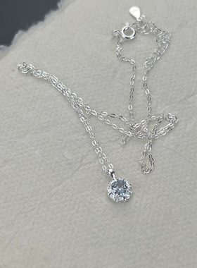 S999足银蓝锆花朵项链女ins时尚锁骨链小众设计感简约气质通勤潮