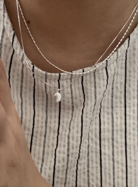 通体S925纯银双层橄榄粒项链女ins简约椭圆吊坠锁骨链小众轻奢潮