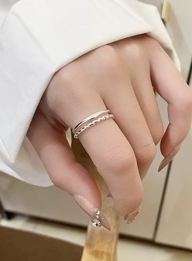 通体S999足银双层麻花线条戒指女ins小众设计轻奢时尚高级感简约