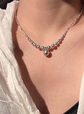 S925纯银正圆珍珠强光锁骨链