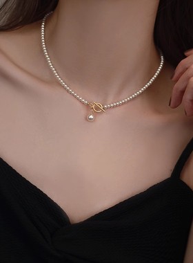 金店同款s925纯银3-4mm珍珠项链