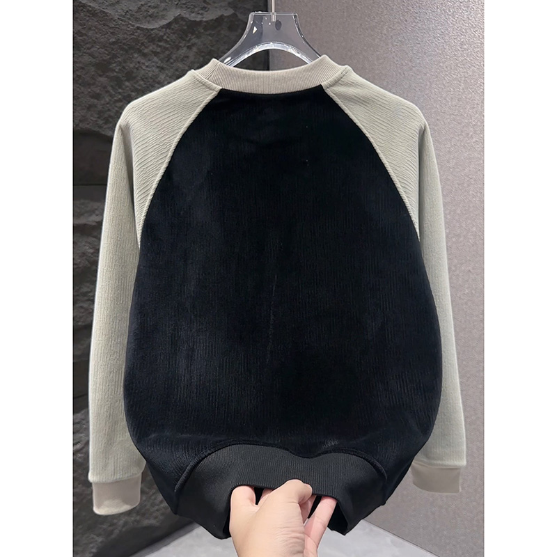 痞帅男士潮流百搭休闲拼色简约圆领卫衣秋冬加绒时尚字母钢印上衣 - 图2