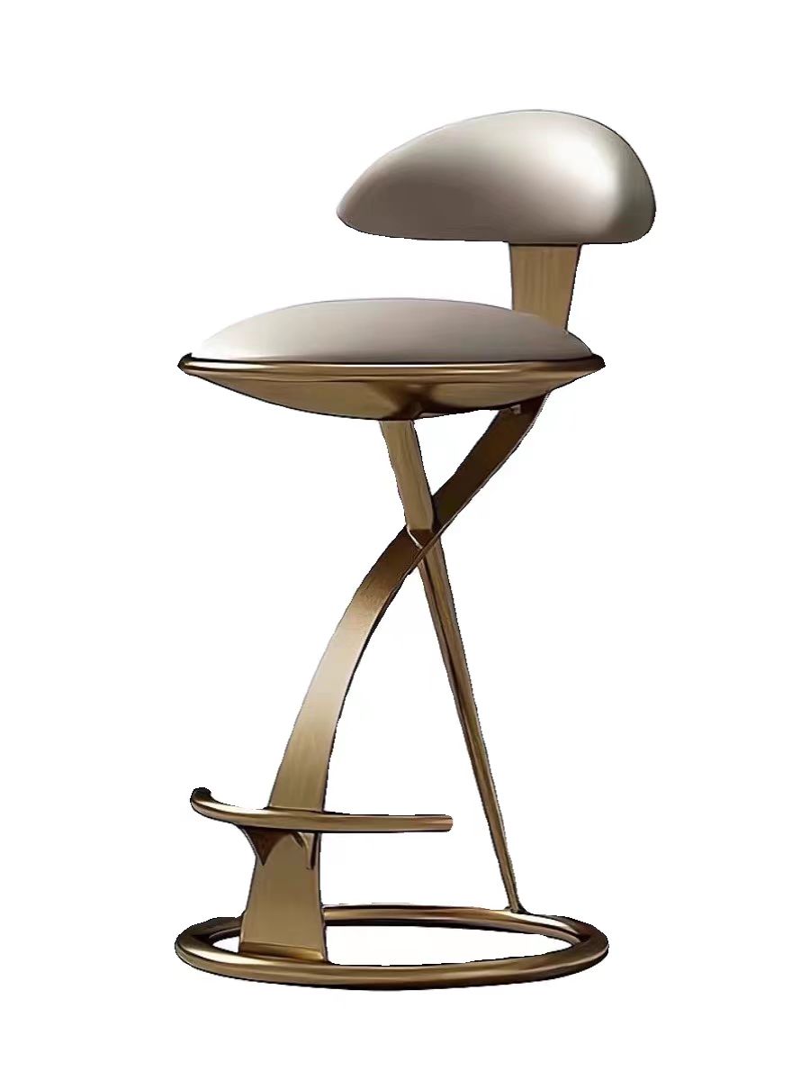 Italian simple stainless steel high stool bar chair light luxury high-end home hotel leather bar chair backrest