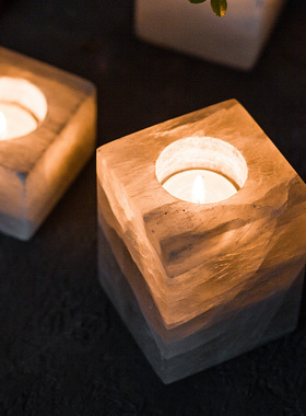 方糖烛台石膏矿石浪漫香薰烛台样板间酒吧西餐厅民宿氛围灯烛台