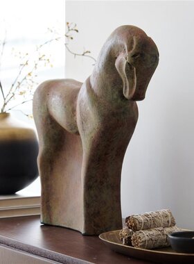 新中式复古做旧金属进口骏马客厅玄关质感高档送礼装饰雕塑摆件