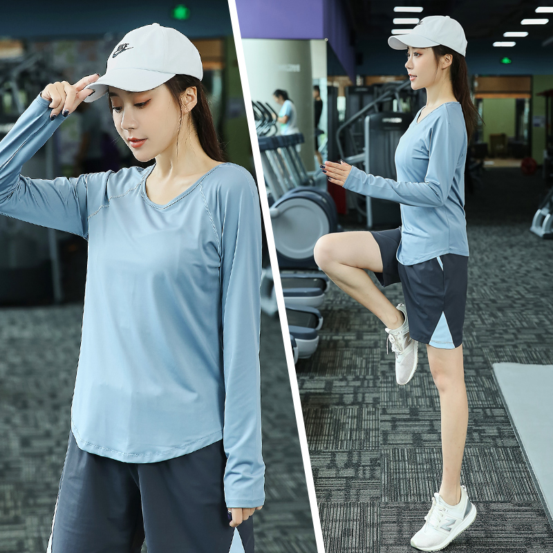 大码秋冬季长袖瑜伽t恤女胖MM健身服速干衣宽松200斤运动跑步上衣 - 图0