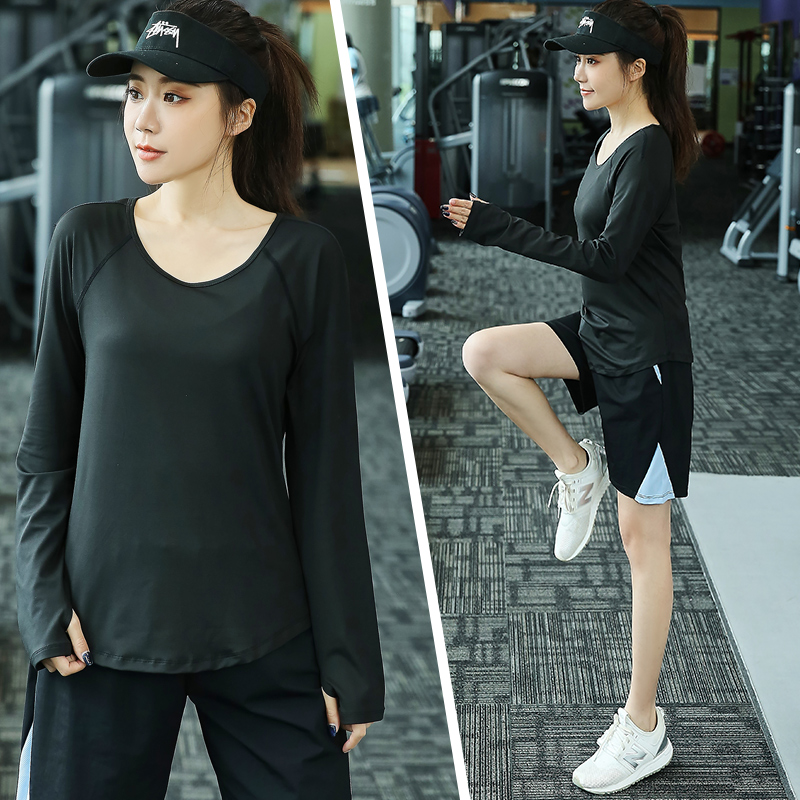 大码秋冬季长袖瑜伽t恤女胖MM健身服速干衣宽松200斤运动跑步上衣 - 图3