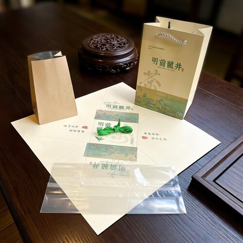 茶叶包装通用款明前龙井牛皮纸方包土包手提袋铝箔纸内袋半斤装 - 图0