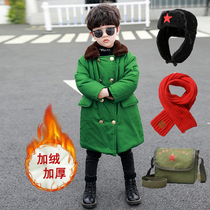 Childrens Army cotton coat with cotton thickened cotton thickened mid-boy jacket Northeastern military green cotton dressing gush winter baby