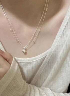 简约爱心双层银色锁骨链女百搭