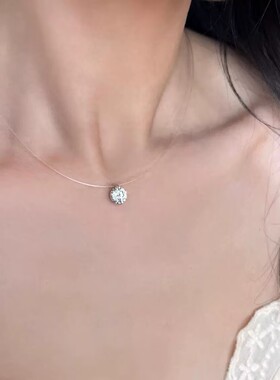 人鱼之泪锆石单钻鱼线项链女款2026新款隐形不掉色锆石吊坠锁骨链