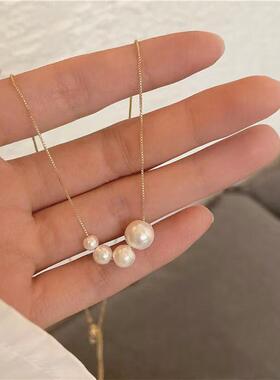 简约法式轻奢小圆珍珠金色锁骨链