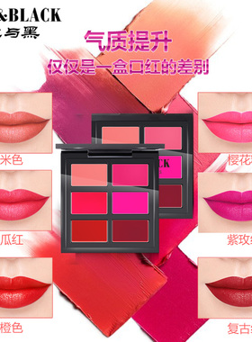 红与黑六色口红盘化妆师专用哑光
