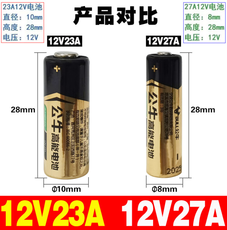 【5粒装】公牛电池23A 12V电池27a12v卷帘门铃防盗引闪器23a12v车库遥控器电池电动车卷闸门遥控器小号电池 - 图3