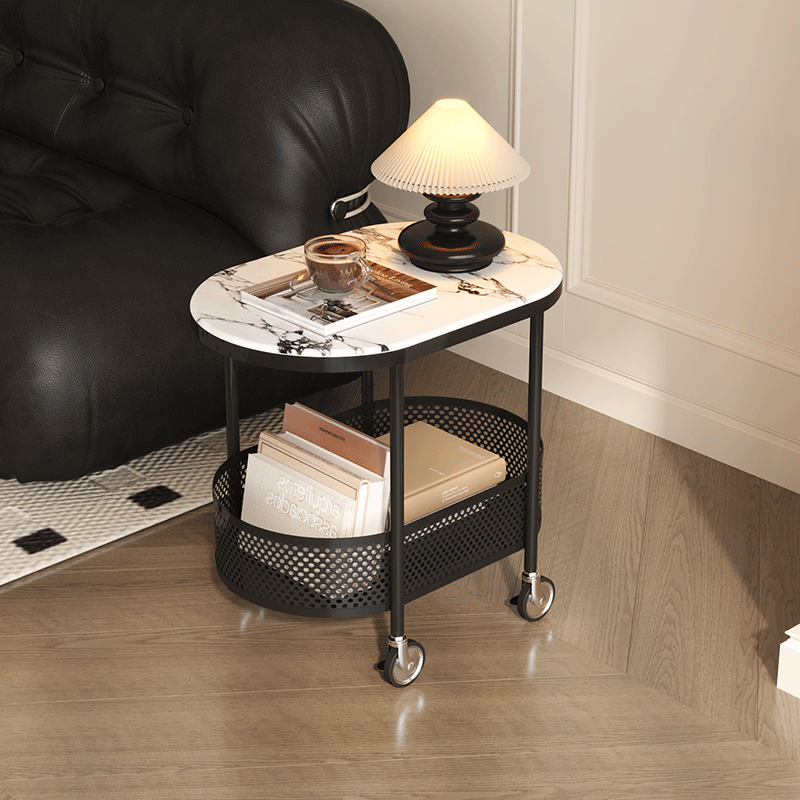 宝格丽风中古移动茶几微晶石面轻奢边几客厅沙发床头推车沙发伴侣 - 图2