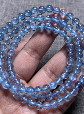 天然巴西云母星光海蓝宝三圈手串