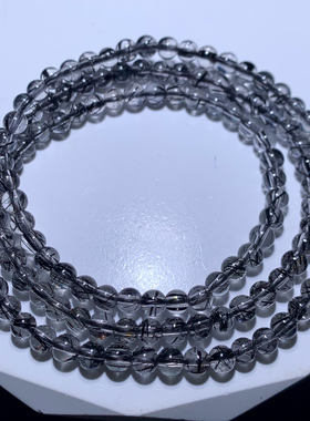 天然透体黑发晶三圈手串巴西浓密