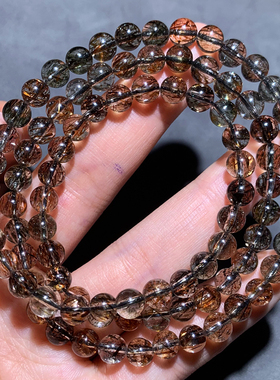 天然三圈黑金超云母双轮共生手链